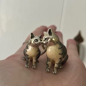 Saturno couple cats figurine enamel and sterling silver made in Italy
